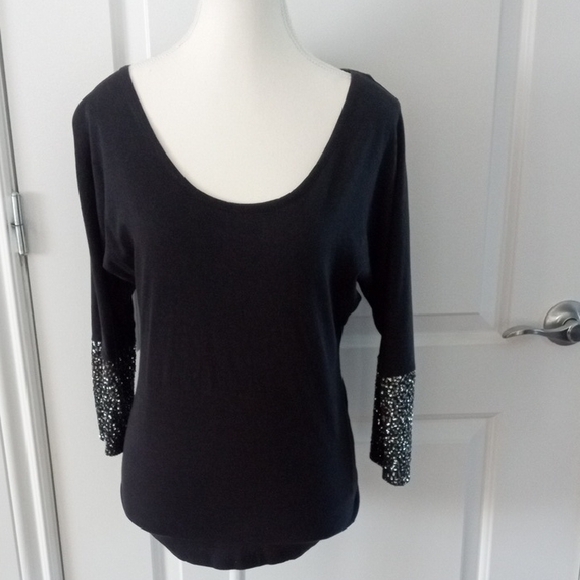 Tops - Black Sequin 3/4 Sleeve Women's Top